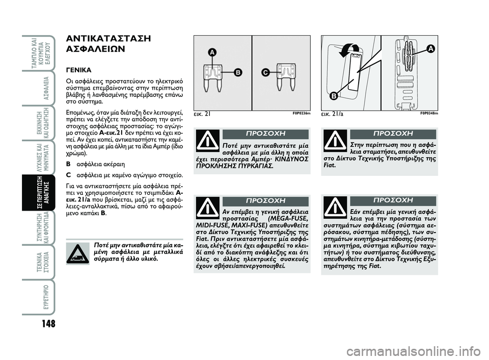 FIAT SCUDO 2013  ΒΙΒΛΙΟ ΧΡΗΣΗΣ ΚΑΙ ΣΥΝΤΗΡΗΣΗΣ (in Greek) 148
ΛΥΧΝΙΕΣ ΚΑΙ
ΜΗΝΥΜΑΤΑ
ΣΥΝΤΗΡΗΣΗ 
ΚΑΙ ΦΡΟΝΤΙΔΑ
ΤΕΧΝΙΚΑ
ΣΤΟΙΧΕΙΑ
EYPETHPIO
ΤΑΜΠΛΟ ΚΑΙ
ΚΟΥΜΠΙΑ
ΕΛΕΓΧΟΥ
ΑΣΦΑΛΕΙΑ
ΕΚ