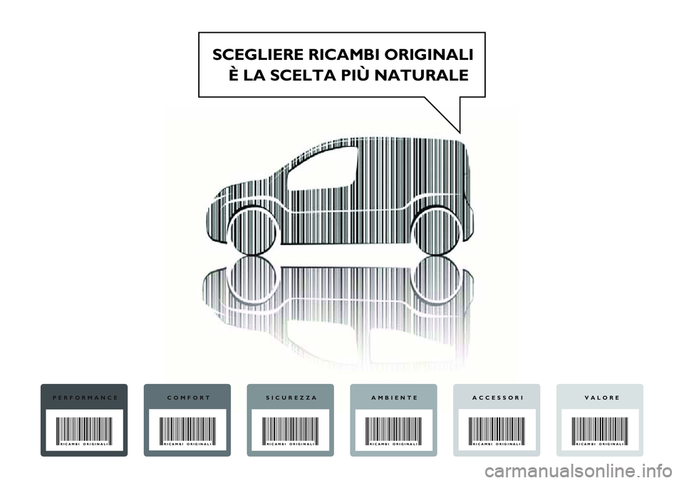 FIAT FIORINO 2017  Libretto Uso Manutenzione (in Italian) SCEGLIERE RICAMBI ORIGINALI
È LA SCELTA PIÙ NATURALE
PERFORMANCE
RICAMBI ORIGINALI
COMFORT
RICAMBI ORIGINALI
SICUREZZA
RICAMBI ORIGINALI
AMBIENTE
RICAMBI ORIGINALI
VALORE
RICAMBI ORIGINALI
ACCESSORI