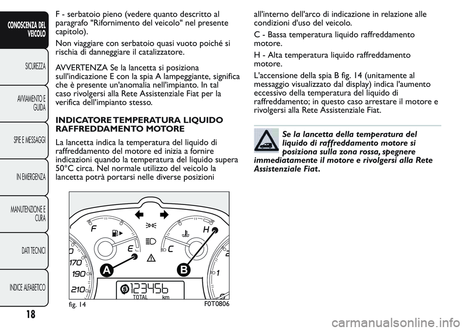 FIAT FIORINO 2017  Libretto Uso Manutenzione (in Italian) F - serbatoio pieno (vedere quanto descritto al
paragrafo "Rifornimento del veicolo" nel presente
capitolo).
Non viaggiare con serbatoio quasi vuoto poiché si
rischia di danneggiare il catali