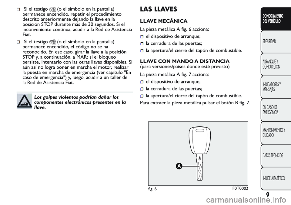 FIAT FIORINO 2017 Manual de Empleo y Cuidado (in Spanish) Si el testigo(o el símbolo en la pantalla)
permanece encendido, repetir el procedimiento
descrito anteriormente dejando la llave en la
posición STOP durante más de 30 segundos. Si el
inconveniente FIAT FIORINO 2017 Manual de Empleo y Cuidado (in Spanish) Si el testigo(o el símbolo en la pantalla)
permanece encendido, repetir el procedimiento
descrito anteriormente dejando la llave en la
posición STOP durante más de 30 segundos. Si el
inconveniente