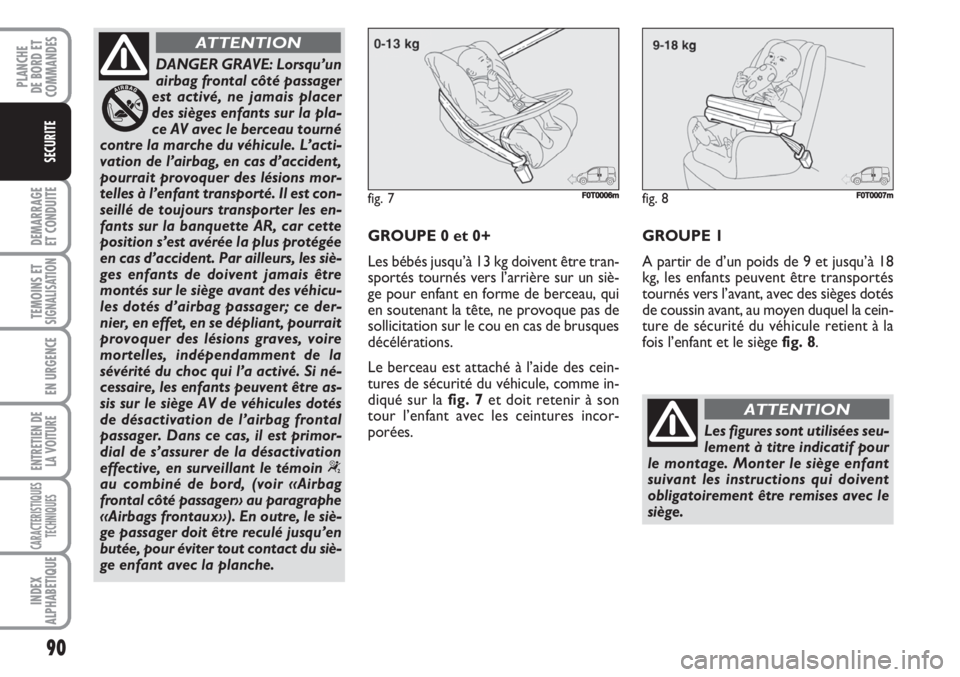 FIAT FIORINO 2007 Notice dentretien (in French) 90
DEMARRAGE
ET CONDUITE
TEMOINS ETSIGNALISATION
EN URGENCE
ENTRETIEN DE
LA VOITURE
CARACTERISTIQUES
TECHNIQUES
INDEX
ALPHABETIQUE
PLANCHE
DE BORD ET
COMMANDES
SECURITE
DANGER GRAVE: Lorsqu’un
airba FIAT FIORINO 2007 Notice dentretien (in French) 90
DEMARRAGE
ET CONDUITE
TEMOINS ETSIGNALISATION
EN URGENCE
ENTRETIEN DE
LA VOITURE
CARACTERISTIQUES
TECHNIQUES
INDEX
ALPHABETIQUE
PLANCHE
DE BORD ET
COMMANDES
SECURITE
DANGER GRAVE: Lorsqu’un
airba