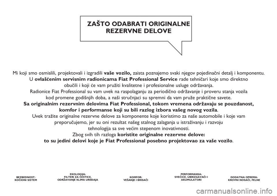 FIAT FIORINO 2020 Knjižica za upotrebu i održavanje (in Serbian) Mi koji smo osmislili, projektovali i izgradili vaše vozilo,zaista poznajemo svaki njegov pojedinačni detalj i komponentu.
U ovlašćenim servisnim radionicama Fiat Professional Service rade tehni FIAT FIORINO 2020 Knjižica za upotrebu i održavanje (in Serbian) Mi koji smo osmislili, projektovali i izgradili vaše vozilo,zaista poznajemo svaki njegov pojedinačni detalj i komponentu.
U ovlašćenim servisnim radionicama Fiat Professional Service rade tehni