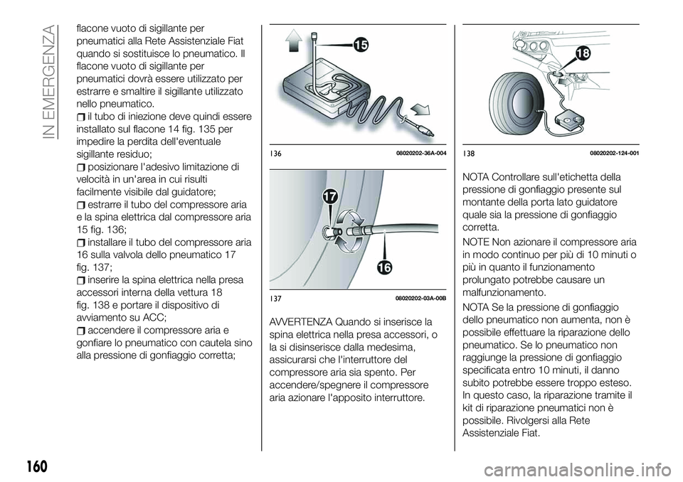 FIAT 124 SPIDER 2021 Libretto Uso Manutenzione (in Italian) flacone vuoto di sigillante per
pneumatici alla Rete Assistenziale Fiat
quando si sostituisce lo pneumatico. Il
flacone vuoto di sigillante per
pneumatici dovrà essere utilizzato per
estrarre e smalt FIAT 124 SPIDER 2021 Libretto Uso Manutenzione (in Italian) flacone vuoto di sigillante per
pneumatici alla Rete Assistenziale Fiat
quando si sostituisce lo pneumatico. Il
flacone vuoto di sigillante per
pneumatici dovrà essere utilizzato per
estrarre e smalt