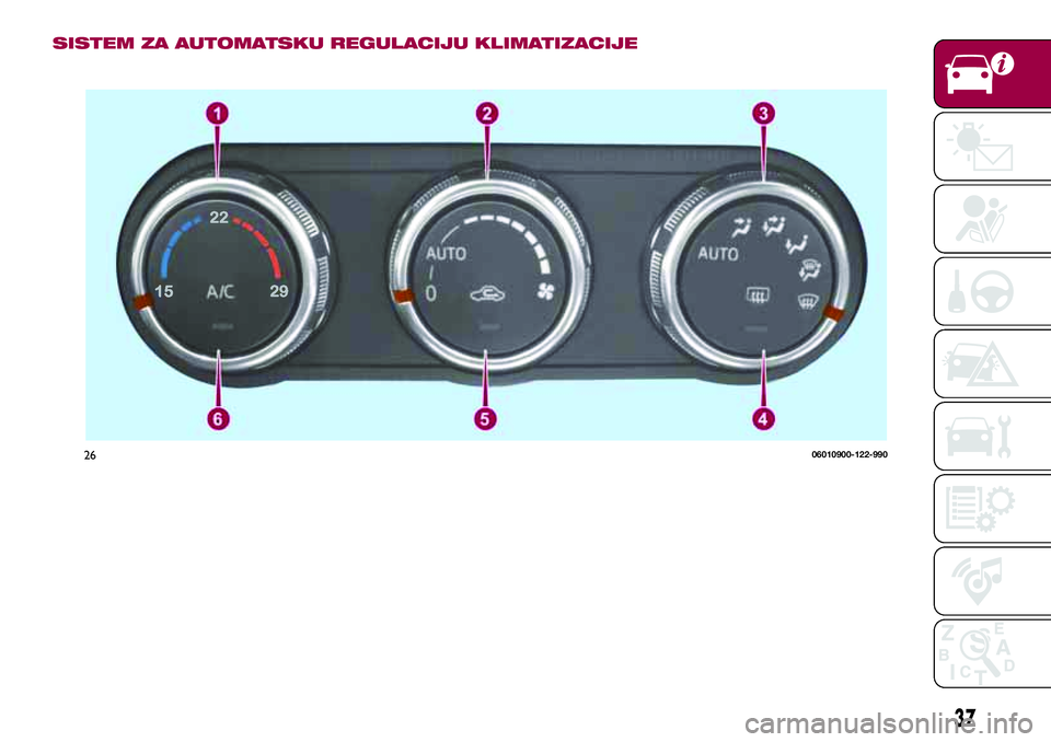 FIAT 124 SPIDER 2018  Knjižica za upotrebu i održavanje (in Serbian) SISTEM ZA AUTOMATSKU REGULACIJU KLIMATIZACIJE
2606010900-122-990
37 