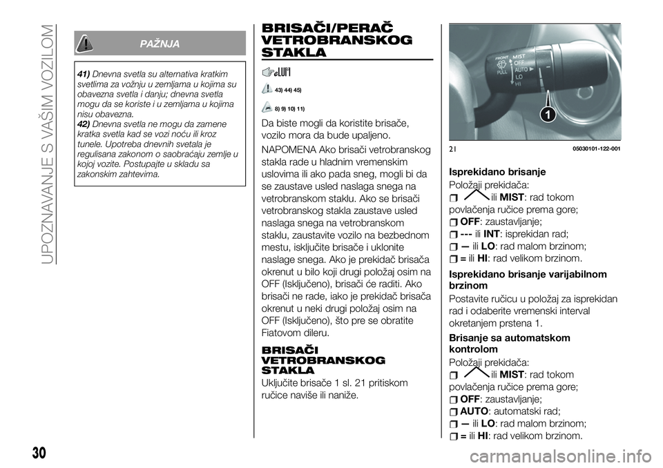 FIAT 124 SPIDER 2021 Knjižica za upotrebu i održavanje (in Serbian) PAŽNJA
41)Dnevna svetla su alternativa kratkim
svetlima za vožnju u zemljama u kojima su
obavezna svetla i danju; dnevna svetla
mogu da se koriste i u zemljama u kojima
nisu obavezna.
42)Dnevna svet FIAT 124 SPIDER 2021 Knjižica za upotrebu i održavanje (in Serbian) PAŽNJA
41)Dnevna svetla su alternativa kratkim
svetlima za vožnju u zemljama u kojima su
obavezna svetla i danju; dnevna svetla
mogu da se koriste i u zemljama u kojima
nisu obavezna.
42)Dnevna svet