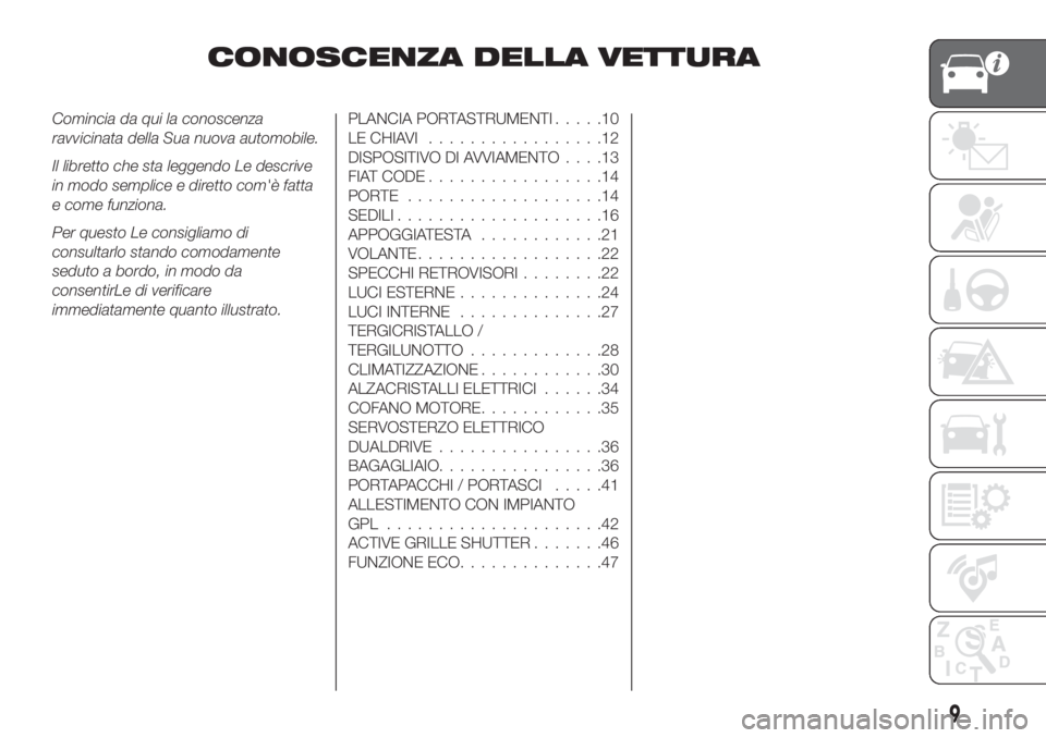 FIAT TIPO 5DOORS STATION WAGON 2020 Libretto Uso Manutenzione (in Italian) CONOSCENZA DELLA VETTURA
Comincia da qui la conoscenza
ravvicinata della Sua nuova automobile.
Il libretto che sta leggendo Le descrive
in modo semplice e diretto com'è fatta
e come funziona.
Per FIAT TIPO 5DOORS STATION WAGON 2020 Libretto Uso Manutenzione (in Italian) CONOSCENZA DELLA VETTURA
Comincia da qui la conoscenza
ravvicinata della Sua nuova automobile.
Il libretto che sta leggendo Le descrive
in modo semplice e diretto com'è fatta
e come funziona.
Per
