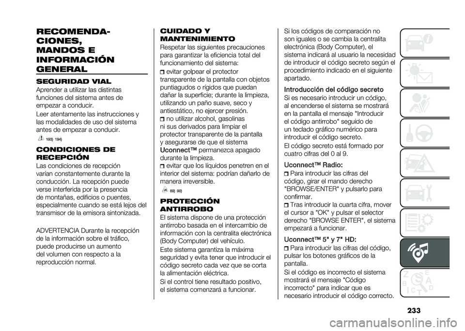 FIAT TIPO 4DOORS 2021  Manual de Empleo y Cuidado (in Spanish) �������	������<
���	���
�R
�����	�
 �
����	�������
������� �
�������� ����
�6������� �	 ������#�	� ��	� ��������	�
�������