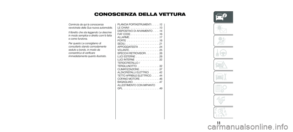 FIAT 500X 2018  Libretto Uso Manutenzione (in Italian) CONOSCENZA DELLA VETTURA
Comincia da qui la conoscenza
ravvicinata della Sua nuova automobile.
Il libretto che sta leggendo Le descrive
in modo semplice e diretto com'è fatta
e come funziona.
Per