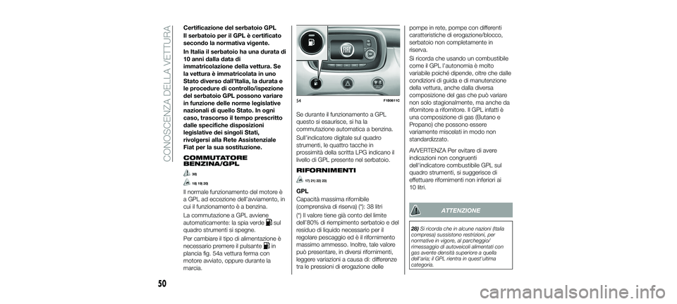 FIAT 500X 2018 Libretto Uso Manutenzione (in Italian) Certificazione del serbatoio GPL
Il serbatoio per il GPL è certificato
secondo la normativa vigente.
In Italia il serbatoio ha una durata di
10 anni dalla data di
immatricolazione della vettura. Se
l FIAT 500X 2018 Libretto Uso Manutenzione (in Italian) Certificazione del serbatoio GPL
Il serbatoio per il GPL è certificato
secondo la normativa vigente.
In Italia il serbatoio ha una durata di
10 anni dalla data di
immatricolazione della vettura. Se
l