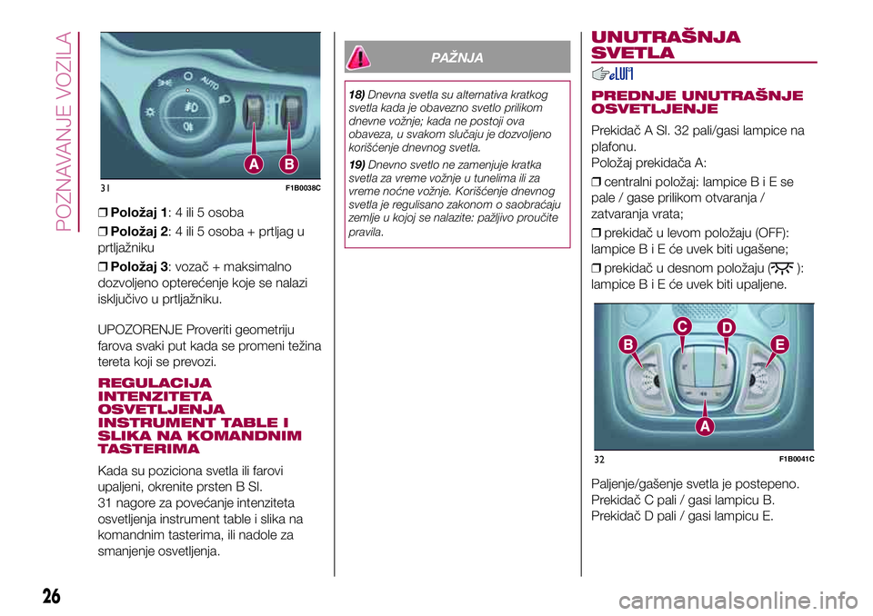 FIAT 500X 2017 Knjižica za upotrebu i održavanje (in Serbian) ❒Položaj 1: 4 ili 5 osoba
❒Položaj 2: 4 ili 5 osoba + prtljag u
prtljažniku
❒Položaj 3: vozač + maksimalno
dozvoljeno opterećenje koje se nalazi
isključivo u prtljažniku.
UPOZORENJE Prov FIAT 500X 2017 Knjižica za upotrebu i održavanje (in Serbian) ❒Položaj 1: 4 ili 5 osoba
❒Položaj 2: 4 ili 5 osoba + prtljag u
prtljažniku
❒Položaj 3: vozač + maksimalno
dozvoljeno opterećenje koje se nalazi
isključivo u prtljažniku.
UPOZORENJE Prov