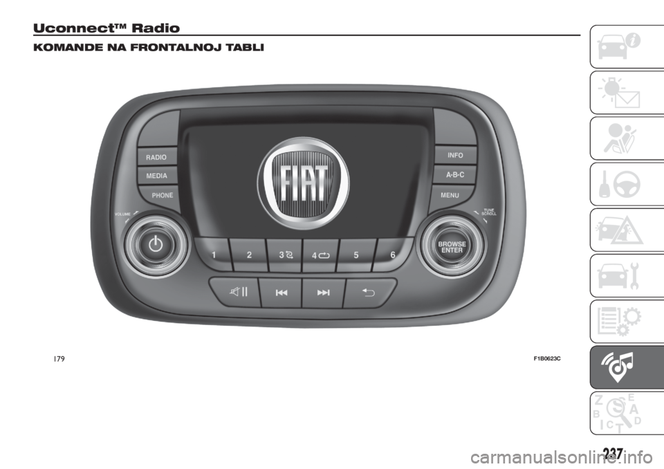 FIAT 500X 2018  Knjižica za upotrebu i održavanje (in Serbian) Uconnect™ Radio
KOMANDE NA FRONTALNOJ TABLI
179F1B0623C
237 