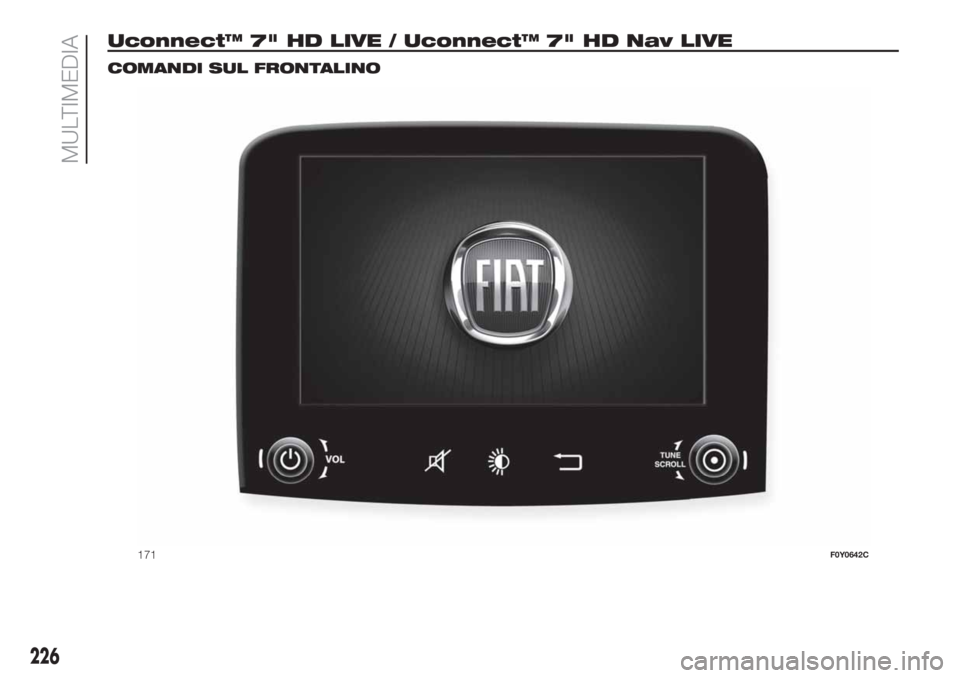 FIAT 500L 2019  Libretto Uso Manutenzione (in Italian) Uconnect™ 7" HD LIVE / Uconnect™ 7" HD Nav LIVE.
COMANDI SUL FRONTALINO
171F0Y0642C
226
MULTIMEDIA 