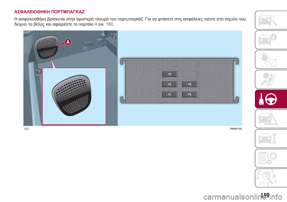 FIAT 500L 2018  ΒΙΒΛΙΟ ΧΡΗΣΗΣ ΚΑΙ ΣΥΝΤΗΡΗΣΗΣ (in Greek) ΑΣΦΑΛΕΙΟΘΗΚΗ ΠΟΡΤΜΠΑΓΚΑΖ
Η ασφαλειοθήκη βρίσκεται στην αριστερήπλευρά τουπορτμπαγκάζ.Για να φτάσετε στις α