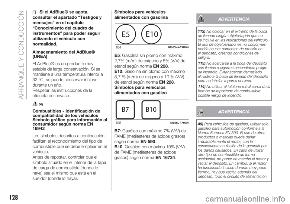 FIAT 500L LIVING 2019 Manual de Empleo y Cuidado (in Spanish) Si el AdBlue® se agota,
consultar el apartado “Testigos y
mensajes” en el capítulo
“Conocimiento del cuadro de
instrumentos” para poder seguir
utilizando el vehículo con
normalidad.
Almacen FIAT 500L LIVING 2019 Manual de Empleo y Cuidado (in Spanish) Si el AdBlue® se agota,
consultar el apartado “Testigos y
mensajes” en el capítulo
“Conocimiento del cuadro de
instrumentos” para poder seguir
utilizando el vehículo con
normalidad.
Almacen