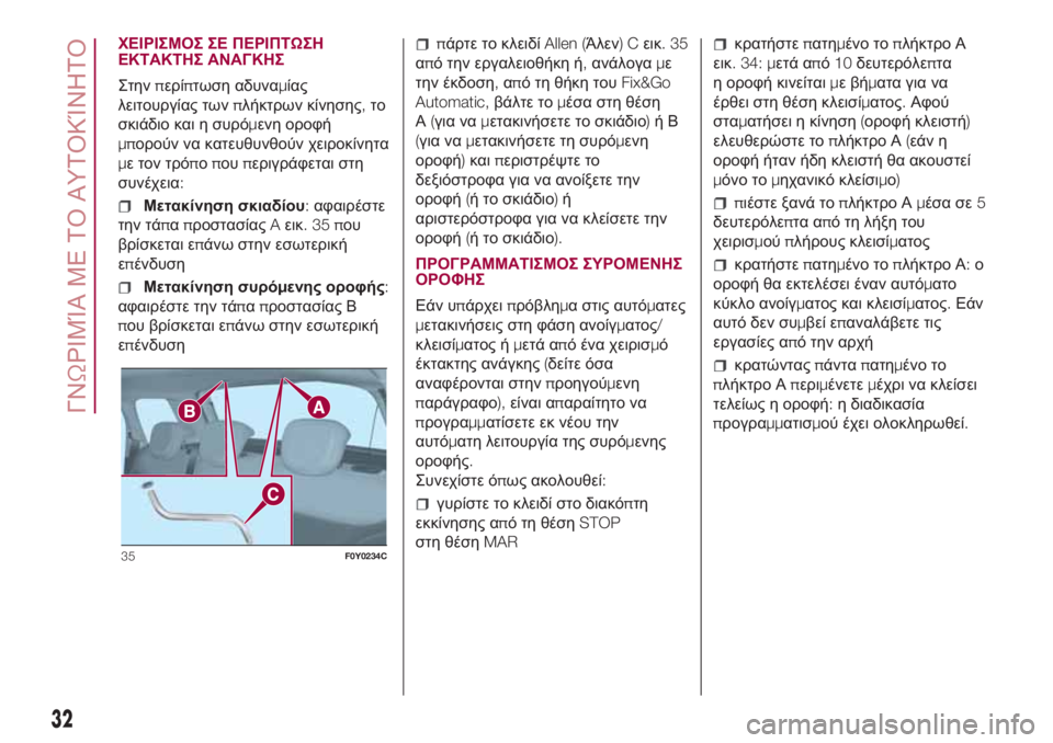 FIAT 500L LIVING 2018 ΒΙΒΛΙΟ ΧΡΗΣΗΣ ΚΑΙ ΣΥΝΤΗΡΗΣΗΣ (in Greek) ΧΕΙΡΙΣΜΟΣ ΣΕ ΠΕΡΙΠΤΩΣΗ
ΕΚΤΑΚΤΗΣ ΑΝΑΓΚΗΣ
Στηνπερίπτωση αδυναμίας
λειτουργίας τωνπλήκτρων κίνησης,το
σκιάδι FIAT 500L LIVING 2018 ΒΙΒΛΙΟ ΧΡΗΣΗΣ ΚΑΙ ΣΥΝΤΗΡΗΣΗΣ (in Greek) ΧΕΙΡΙΣΜΟΣ ΣΕ ΠΕΡΙΠΤΩΣΗ
ΕΚΤΑΚΤΗΣ ΑΝΑΓΚΗΣ
Στηνπερίπτωση αδυναμίας
λειτουργίας τωνπλήκτρων κίνησης,το
σκιάδι