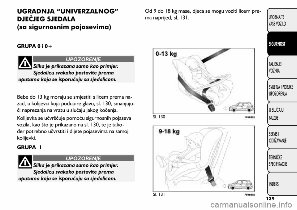FIAT 500L LIVING 2020  Knjižica s uputama za uporabu i održavanje (in Croatian) Slika je prikazana samo kao primjer. 
Sjedalicu svakako postavite prema 
uputama koja se isporučuju sa sjedalicom.
UPOZORENJE
Slika je prikazana samo kao primjer. 
Sjedalicu svakako postavite prema 
