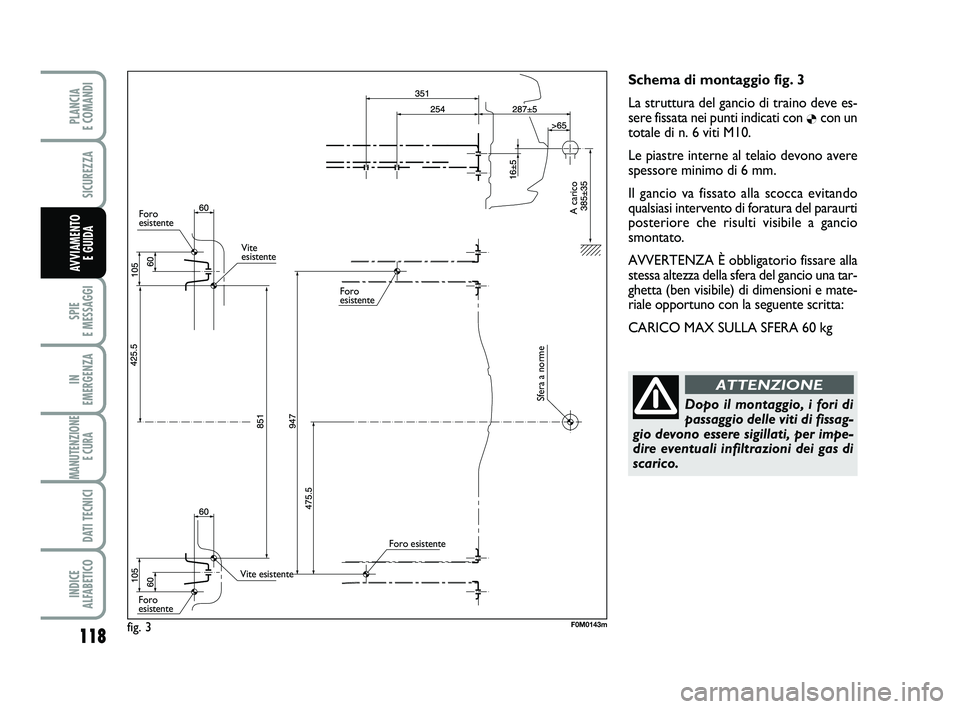 FIAT PUNTO 2012 Libretto Uso Manutenzione (in Italian) 118
SPIE
E MESSAGGI
IN
EMERGENZA
MANUTENZIONE E CURA
DATI TECNICI
INDICE
ALFABETICO
PLANCIA
E COMANDI
SICUREZZA
AVVIAMENTO E GUIDA
Schema di montaggio fig. 3
La struttura del gancio di traino de FIAT PUNTO 2012 Libretto Uso Manutenzione (in Italian) 118
SPIE
E MESSAGGI
IN
EMERGENZA
MANUTENZIONE E CURA
DATI TECNICI
INDICE
ALFABETICO
PLANCIA
E COMANDI
SICUREZZA
AVVIAMENTO E GUIDA
Schema di montaggio fig. 3
La struttura del gancio di traino de