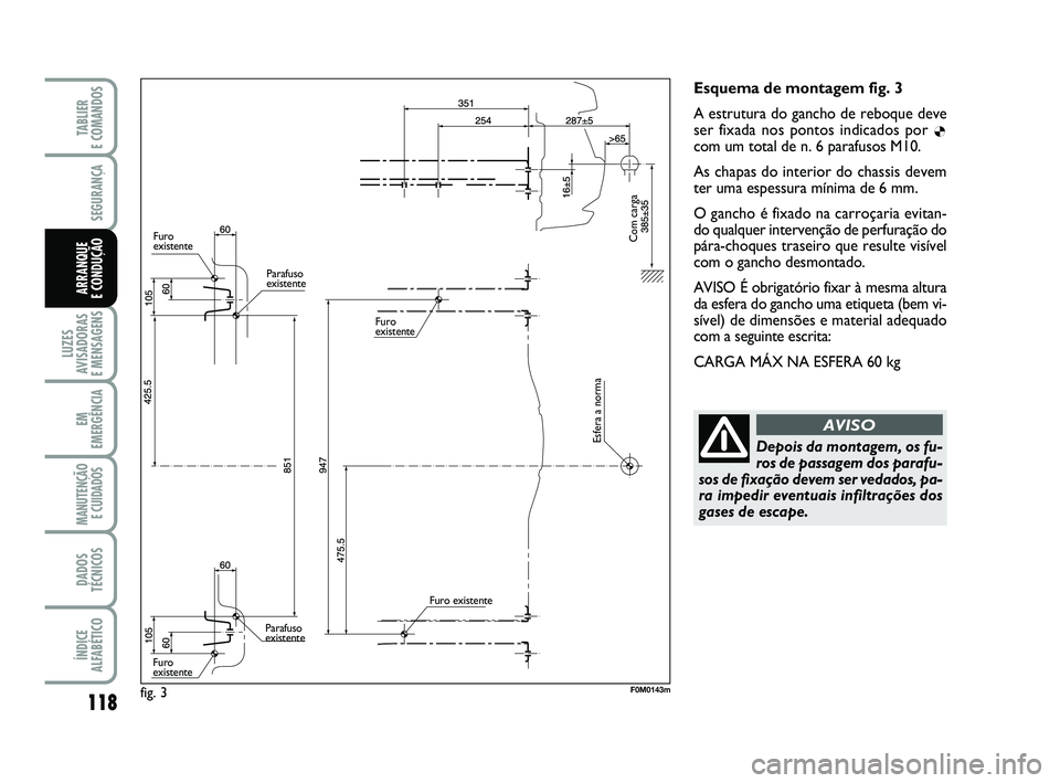 FIAT PUNTO 2011 Manual de Uso e Manutenção (in Portuguese) 118
SEGURANÇA
LUZES
AVISADORAS
E MENSAGENS
EM
EMERGÊNCIA
MANUTENÇÃO E CUIDADOS
DADOS
TÉCNICOS
ÍNDICE
ALFABÉTICO
TABLIER
E COMANDOS
ARRANQUE
E CONDUÇÃO
Esquema de montagem fig. 3
A estrutu FIAT PUNTO 2011 Manual de Uso e Manutenção (in Portuguese) 118
SEGURANÇA
LUZES
AVISADORAS
E MENSAGENS
EM
EMERGÊNCIA
MANUTENÇÃO E CUIDADOS
DADOS
TÉCNICOS
ÍNDICE
ALFABÉTICO
TABLIER
E COMANDOS
ARRANQUE
E CONDUÇÃO
Esquema de montagem fig. 3
A estrutu