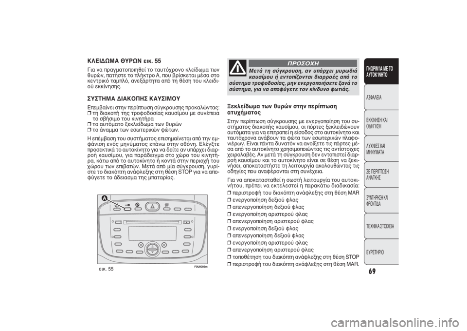 FIAT PUNTO 2014 ΒΙΒΛΙΟ ΧΡΗΣΗΣ ΚΑΙ ΣΥΝΤΗΡΗΣΗΣ (in Greek)
F0U0005m
εικ. 55
ΚΛΕΙΔΩΜΑ ΘΥΡΩΝ εικ. 55Για να πραγματοποιηθεί το ταυτόχρονο κλείδωμα των
θυρών, πατήστε το πλήκ FIAT PUNTO 2014 ΒΙΒΛΙΟ ΧΡΗΣΗΣ ΚΑΙ ΣΥΝΤΗΡΗΣΗΣ (in Greek)
F0U0005m
εικ. 55
ΚΛΕΙΔΩΜΑ ΘΥΡΩΝ εικ. 55Για να πραγματοποιηθεί το ταυτόχρονο κλείδωμα των
θυρών, πατήστε το πλήκ