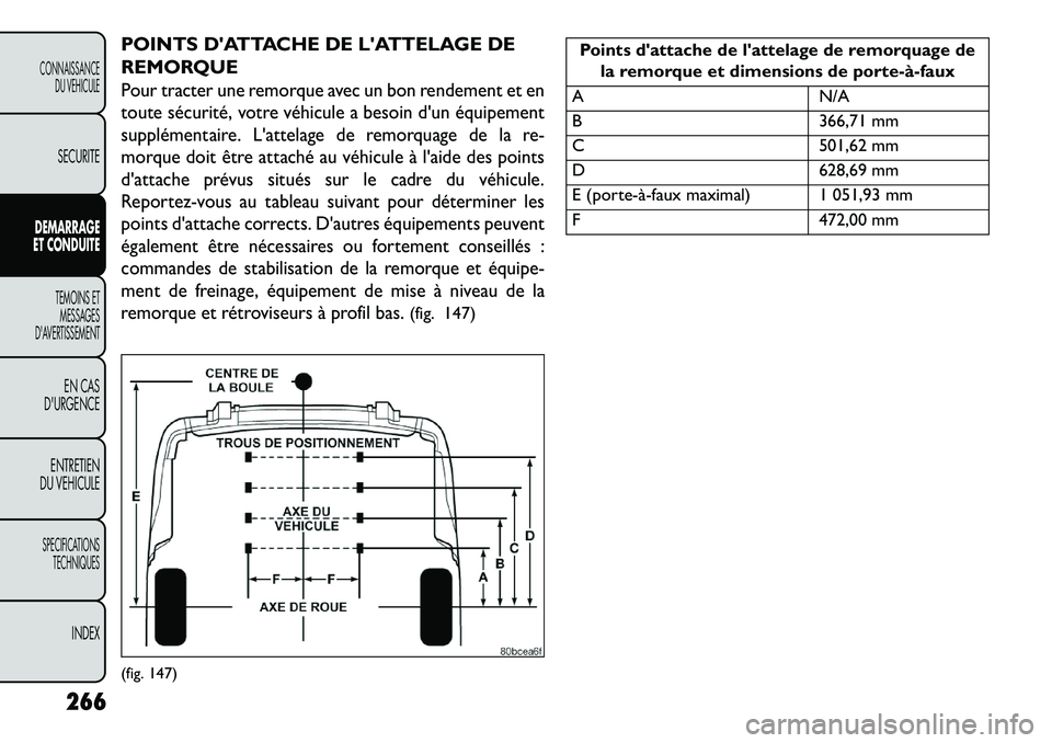 FIAT FREEMONT 2013  Notice dentretien (in French) POINTS DATTACHE DE LATTELAGE DE
REMORQUEPour tracter une remorque avec un bon rendement et en
toute sécurité, votre véhicule a besoin dun équipement
supplémentaire. Lattelage de remorquage de