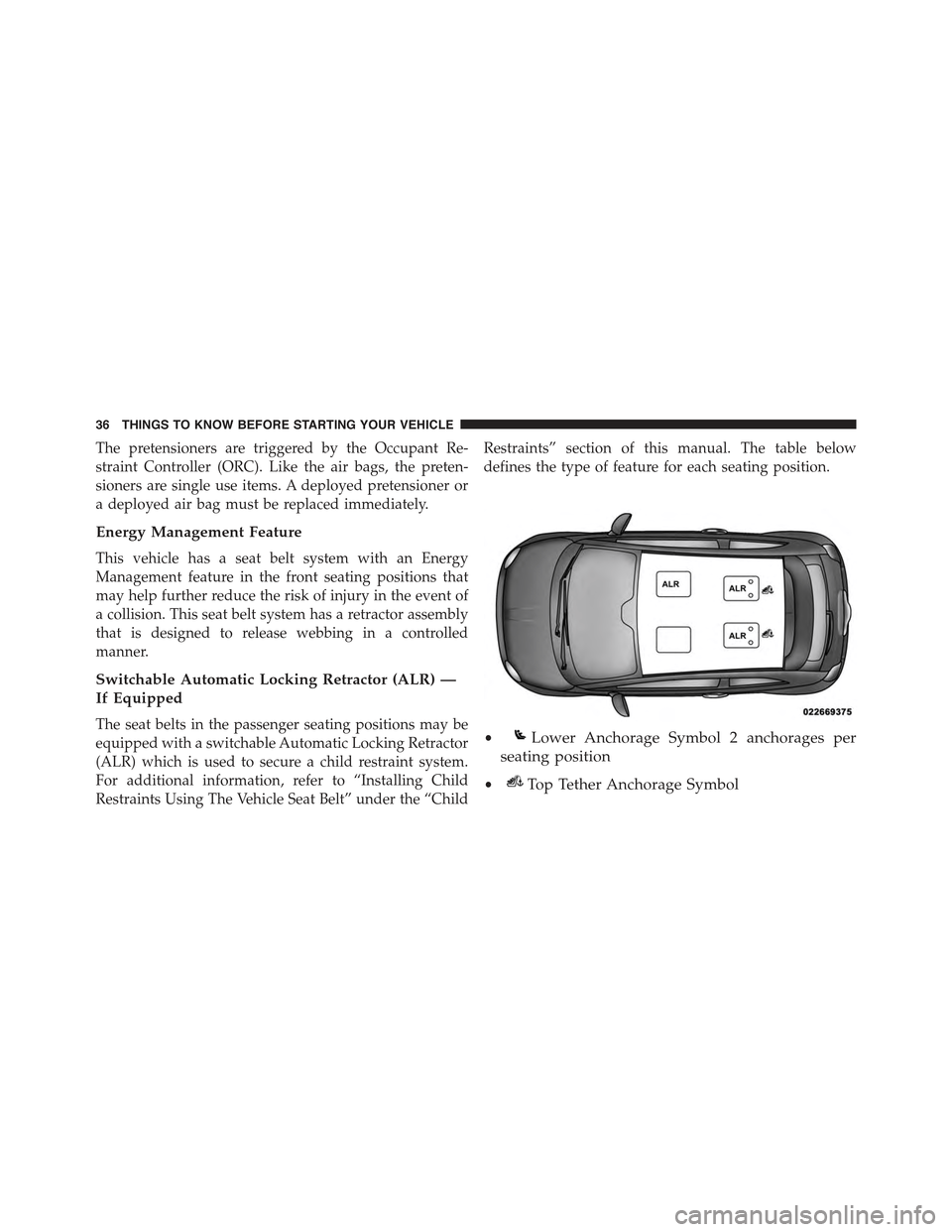 FIAT 500 ABARTH 2015 2.G Owners Manual The pretensioners are triggered by the Occupant Re-
straint Controller (ORC). Like the air bags, the preten-
sioners are single use items. A deployed pretensioner or
a deployed air bag must be replace FIAT 500 ABARTH 2015 2.G Owners Manual The pretensioners are triggered by the Occupant Re-
straint Controller (ORC). Like the air bags, the preten-
sioners are single use items. A deployed pretensioner or
a deployed air bag must be replace