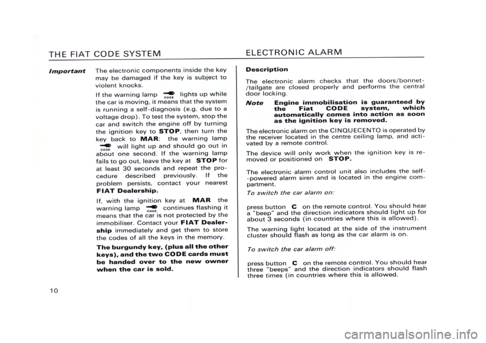 FIAT CINQUECENTO 1995 1.G Owners Manual 