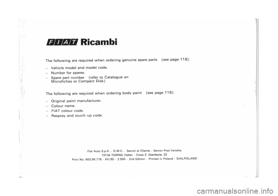 FIAT CINQUECENTO 1995 1.G Owners Manual 