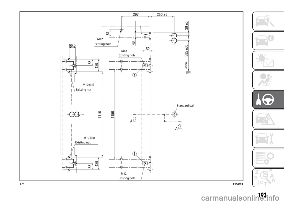FIAT DUCATO 2015 3.G Owners Manual Existing nut 
Existing hole
 
M12
M10 (3x)
174F1A0164
193 