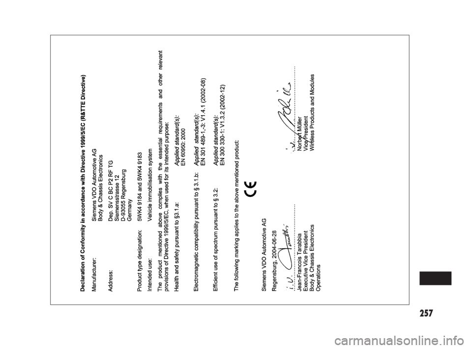FIAT SEDICI 2009 2.G Owners Manual 257
255-260 SEDICI LUM FL GB 1E  19-06-2009  13:36  Pagina 257 