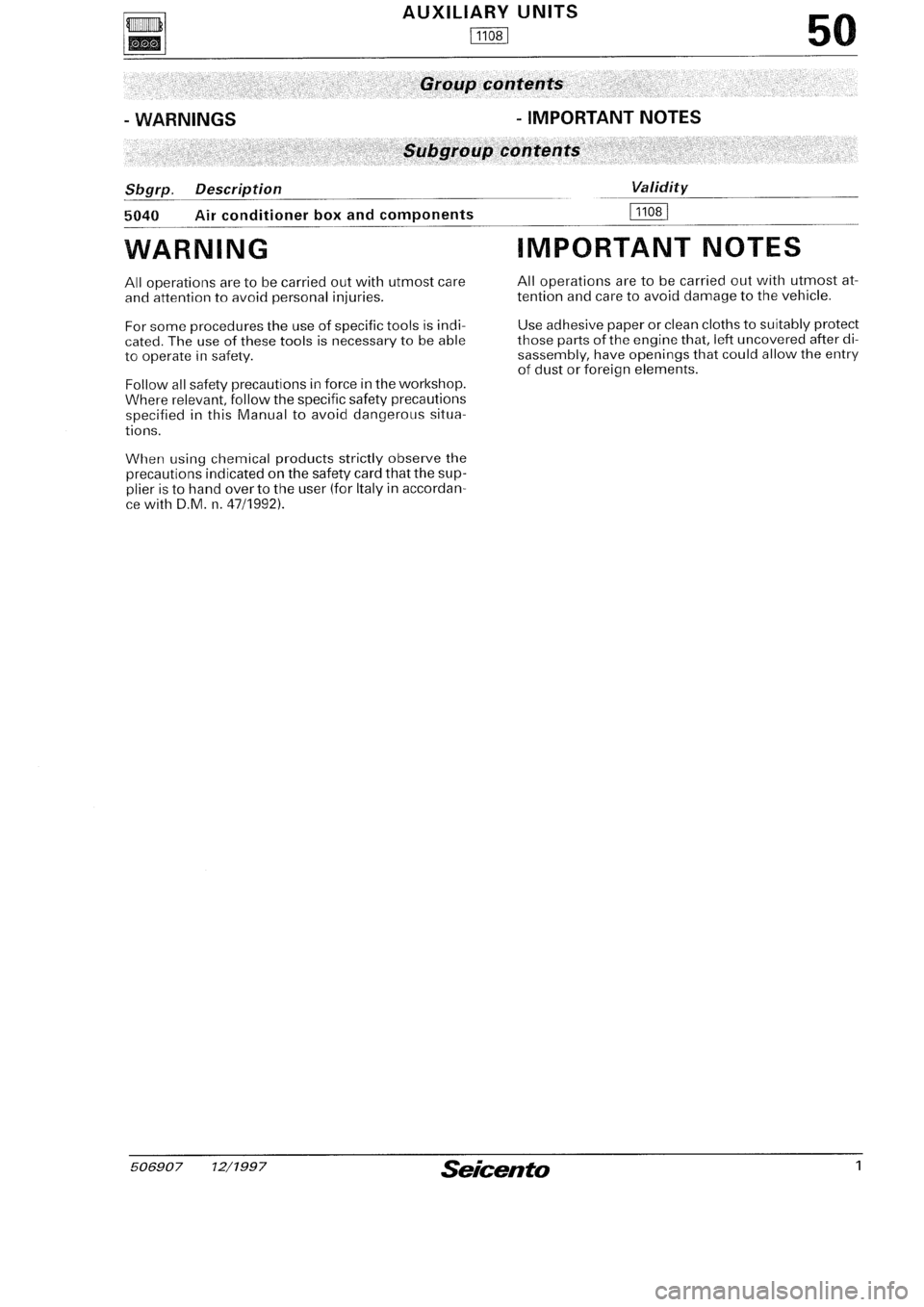 FIAT SEICENTO 1997  Service And Repair Manual 
