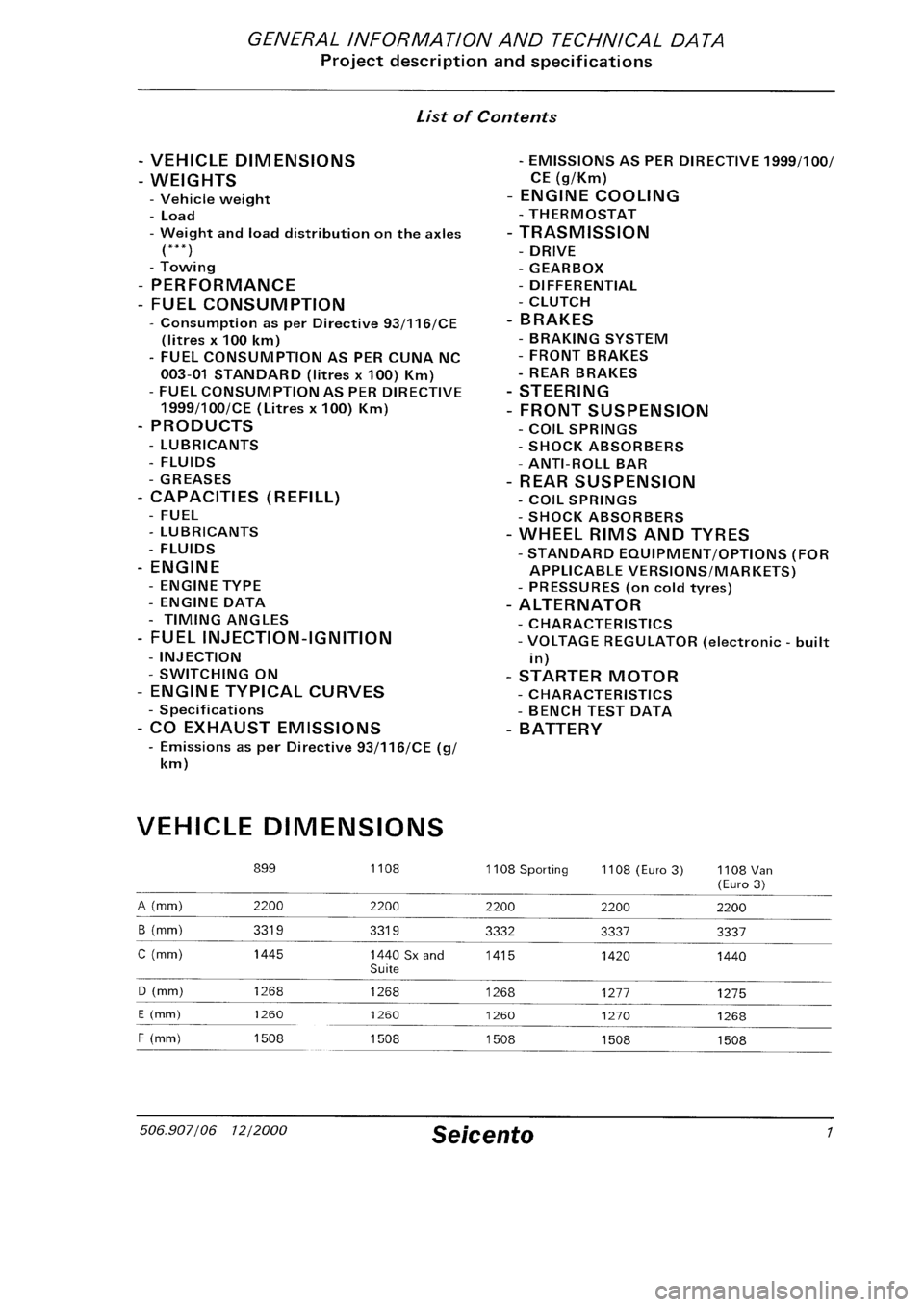 FIAT SEICENTO 1997  Service And Repair Manual 