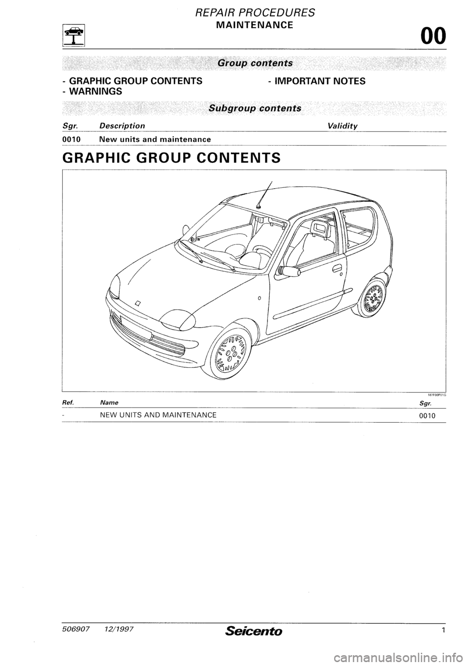 FIAT SEICENTO 1997  Service And Repair Manual 