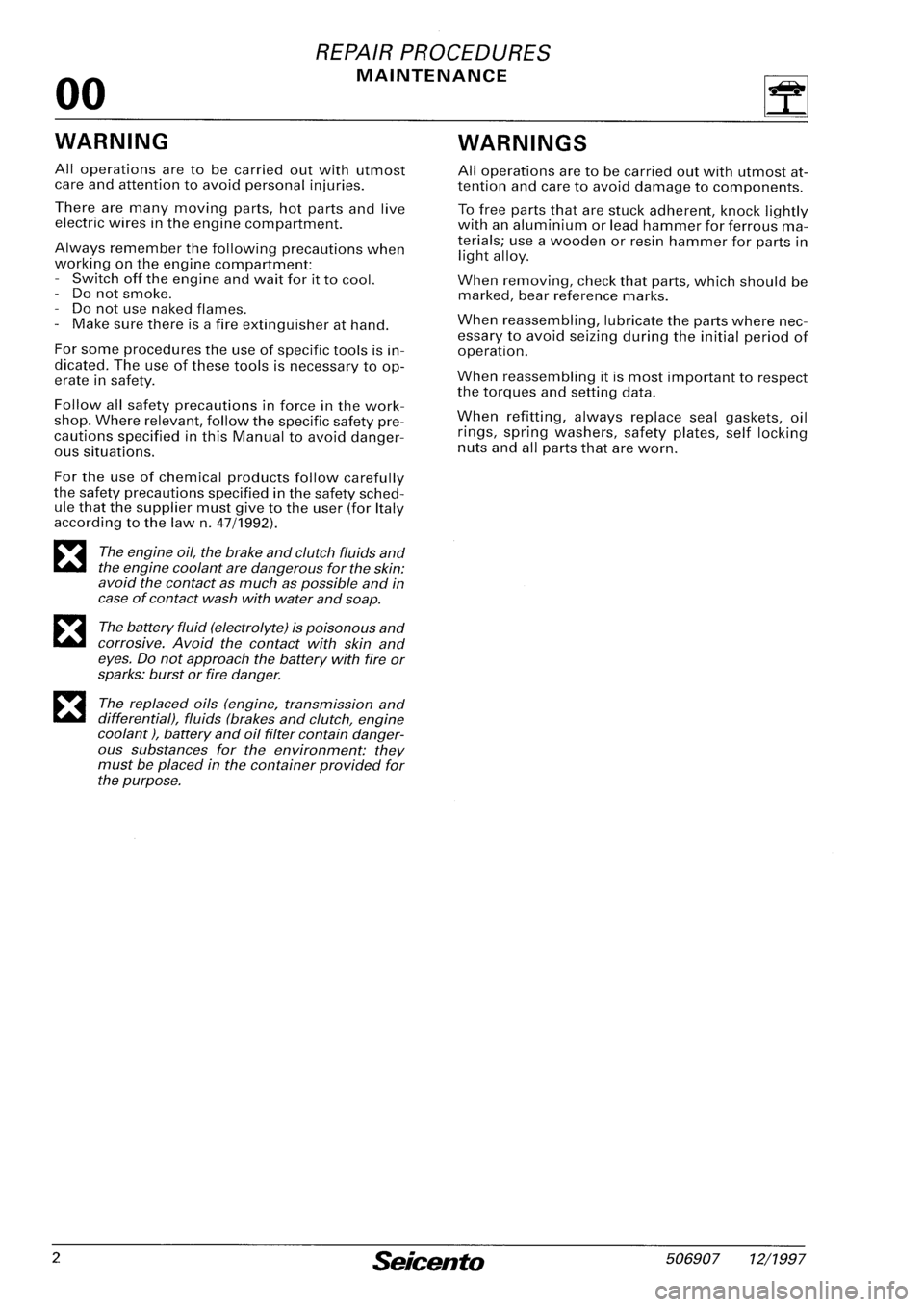 FIAT SEICENTO 1997  Service And Repair Manual 
