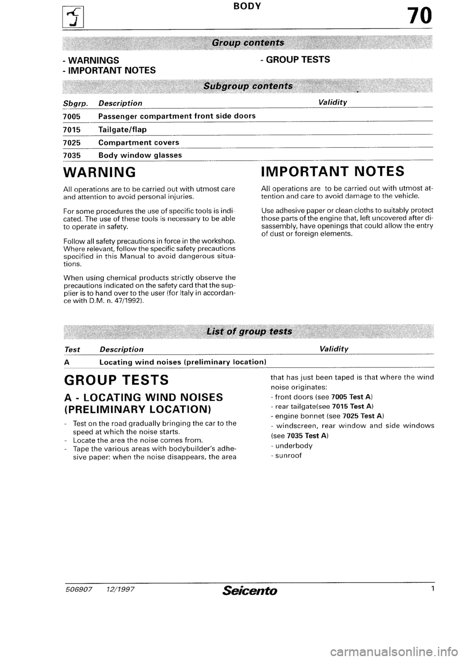FIAT SEICENTO 1997  Service And Repair Manual 