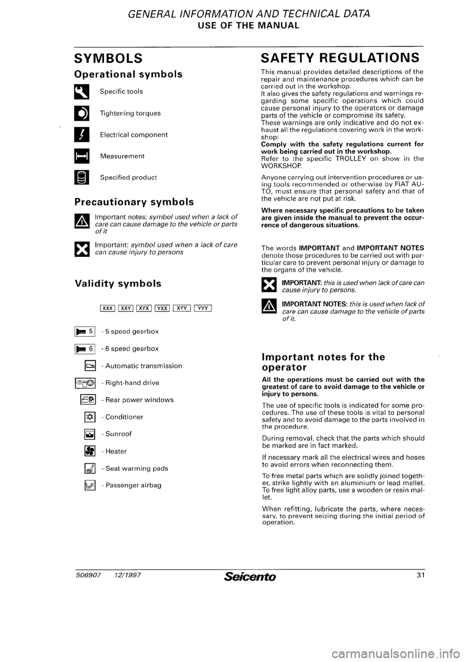 FIAT SEICENTO 1997  Service And Repair Manual 