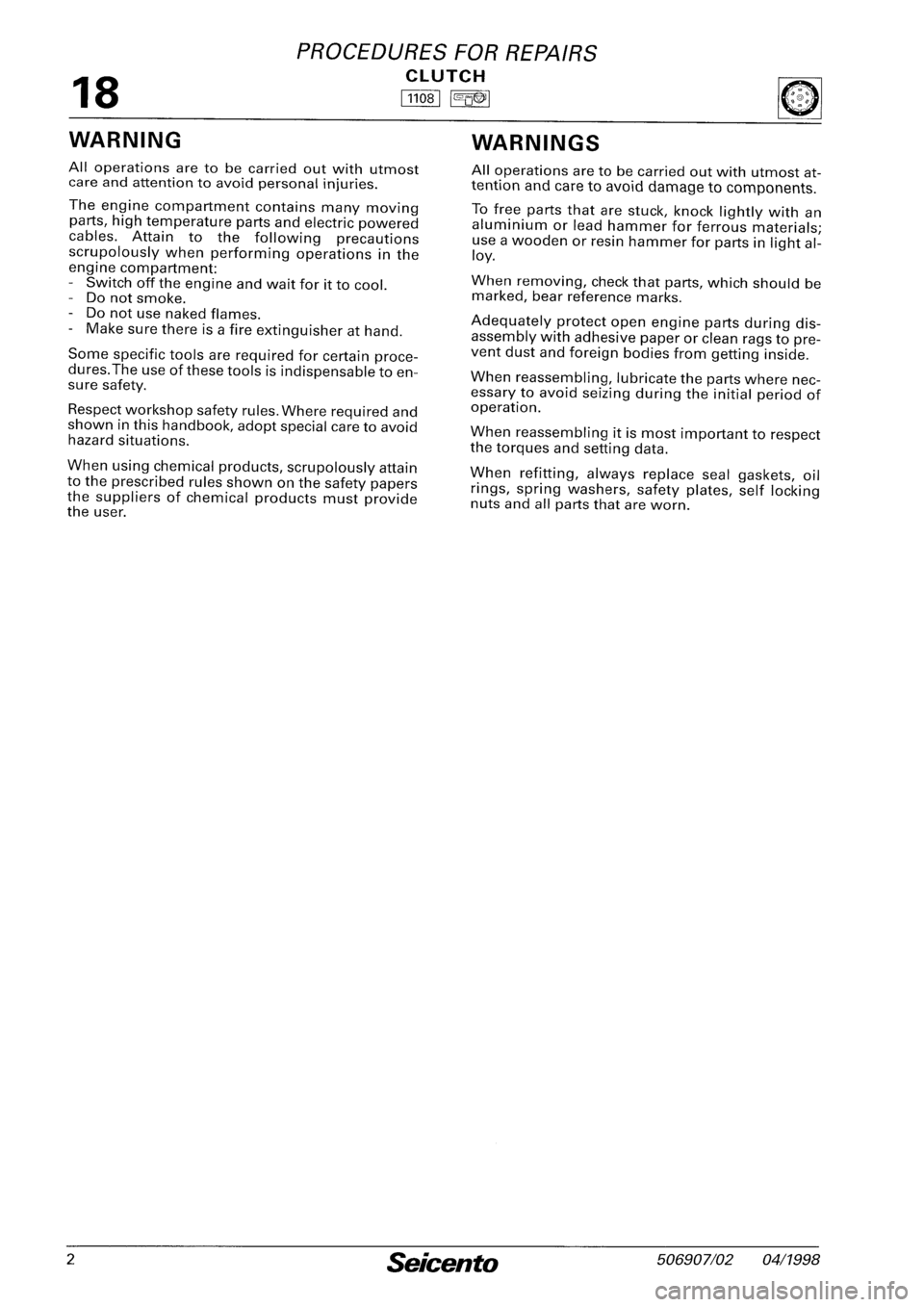FIAT SEICENTO 1997  Service And Repair Manual 