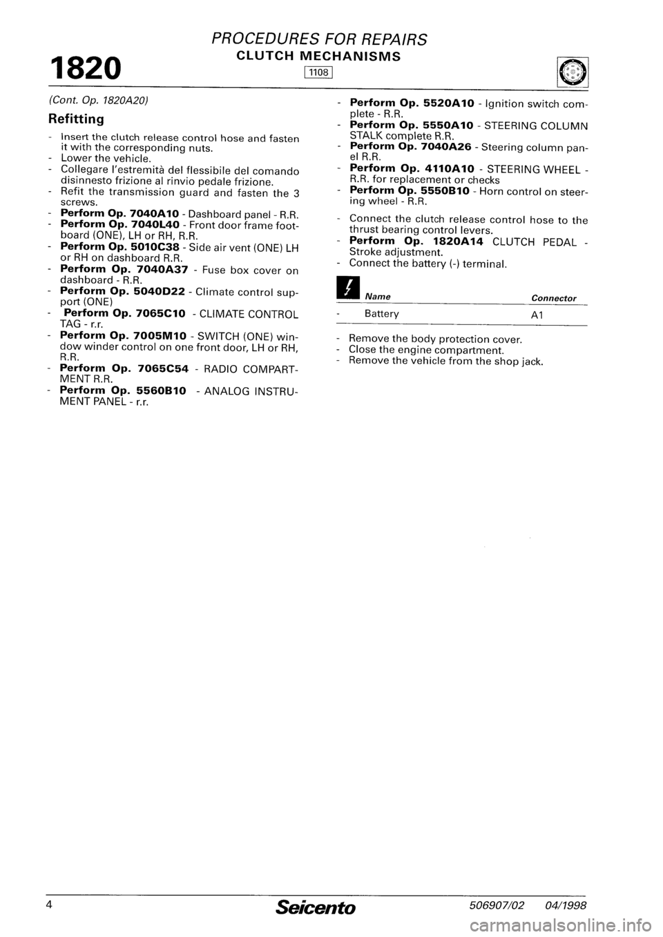 FIAT SEICENTO 1997  Service And Repair Manual 