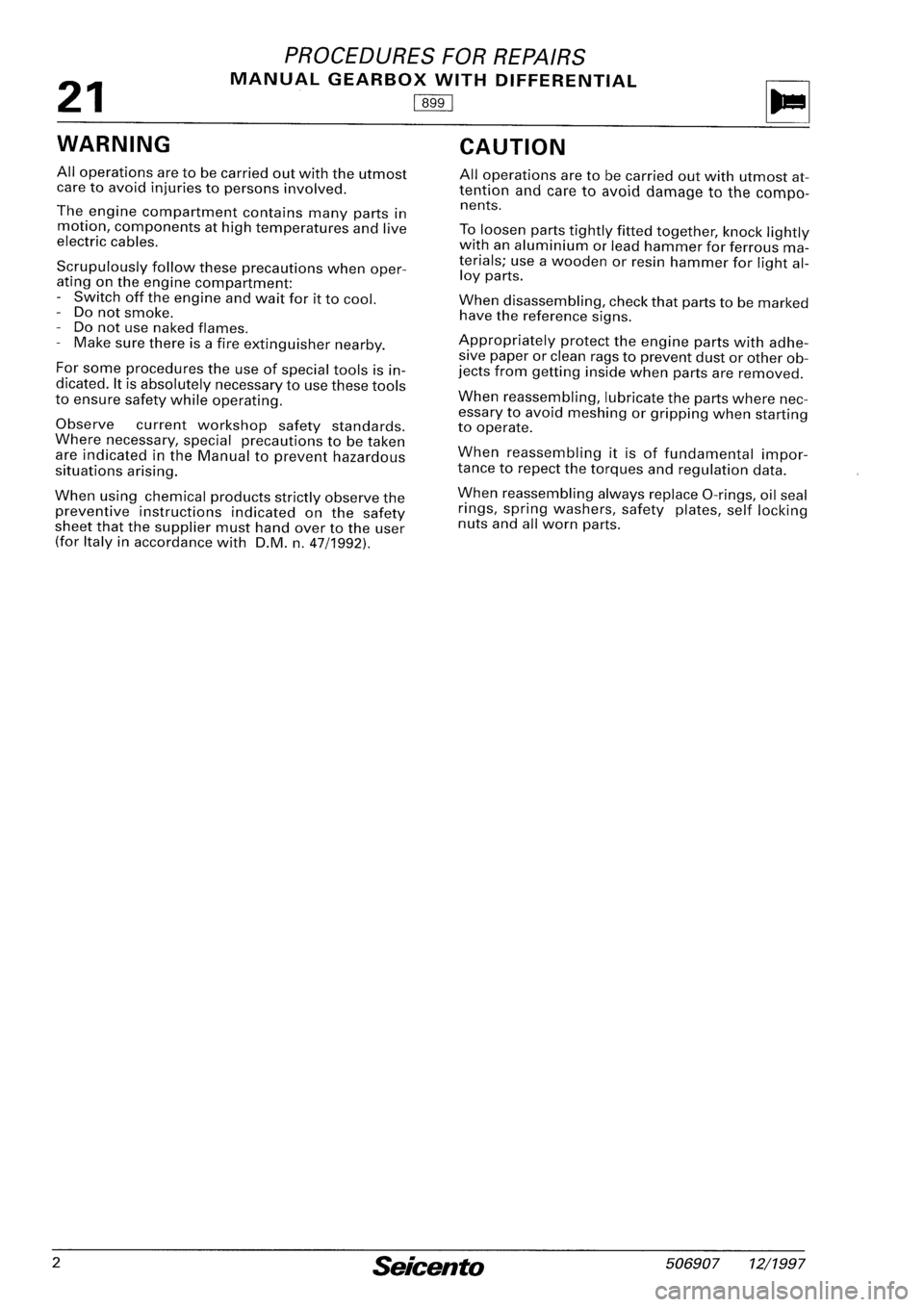 FIAT SEICENTO 1997  Service And Repair Manual 