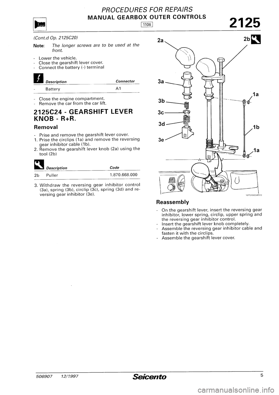 FIAT SEICENTO 1997  Service And Repair Manual 