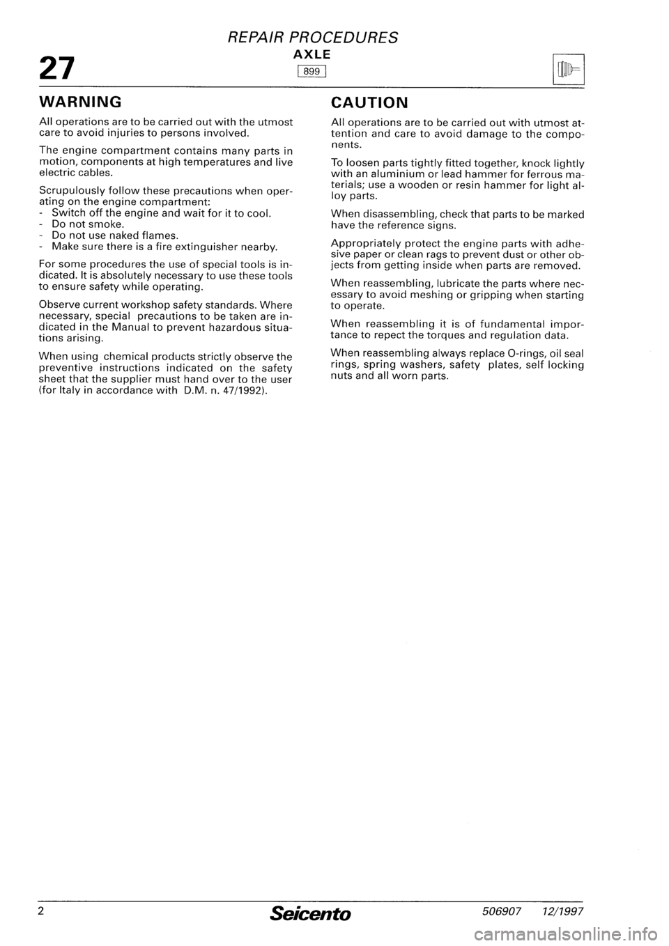 FIAT SEICENTO 1997  Service And Repair Manual 