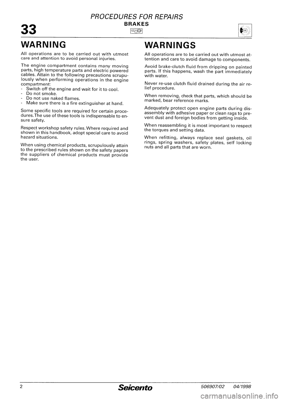 FIAT SEICENTO 1997  Service And Repair Manual 