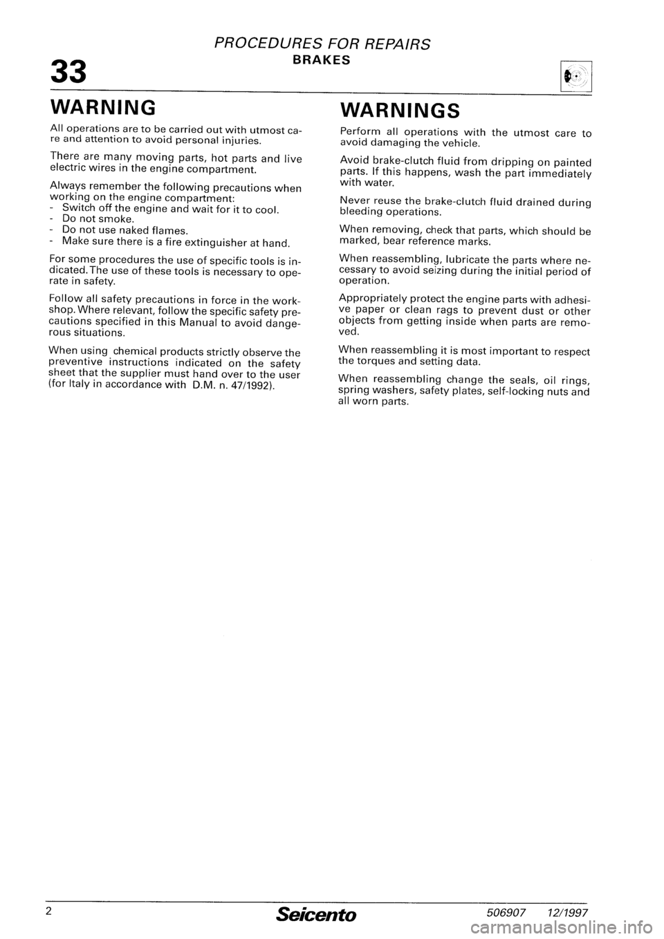 FIAT SEICENTO 1997  Service And Repair Manual 