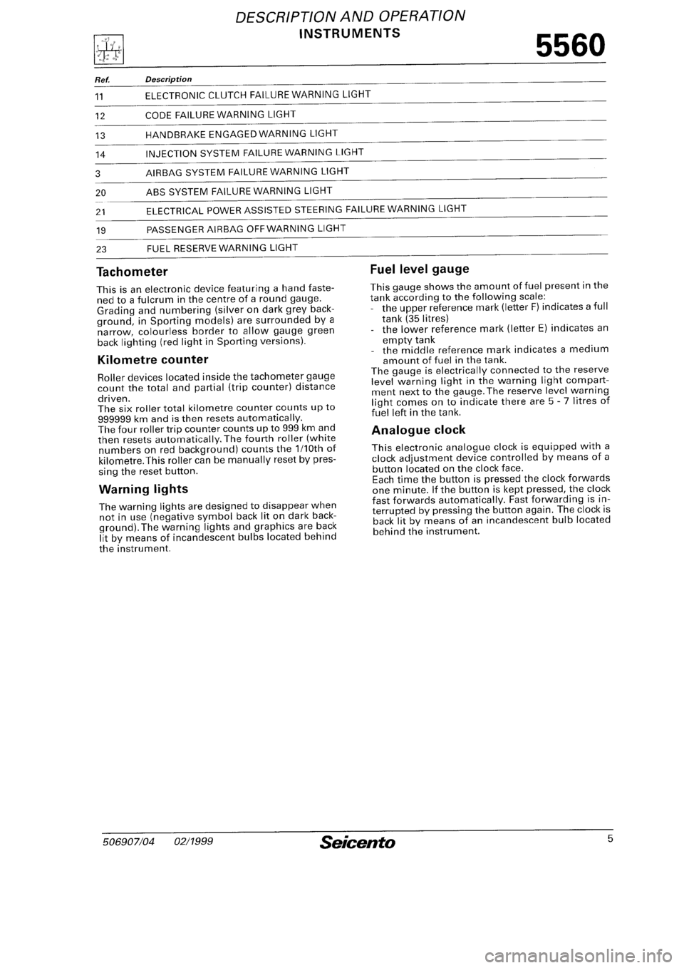 FIAT SEICENTO 1997  Service And Repair Manual 