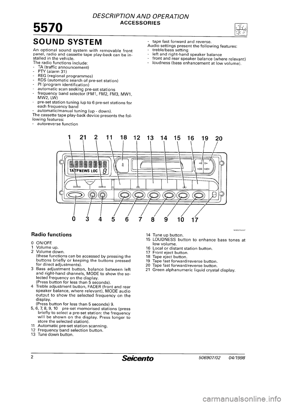 FIAT SEICENTO 1997  Service And Repair Manual 