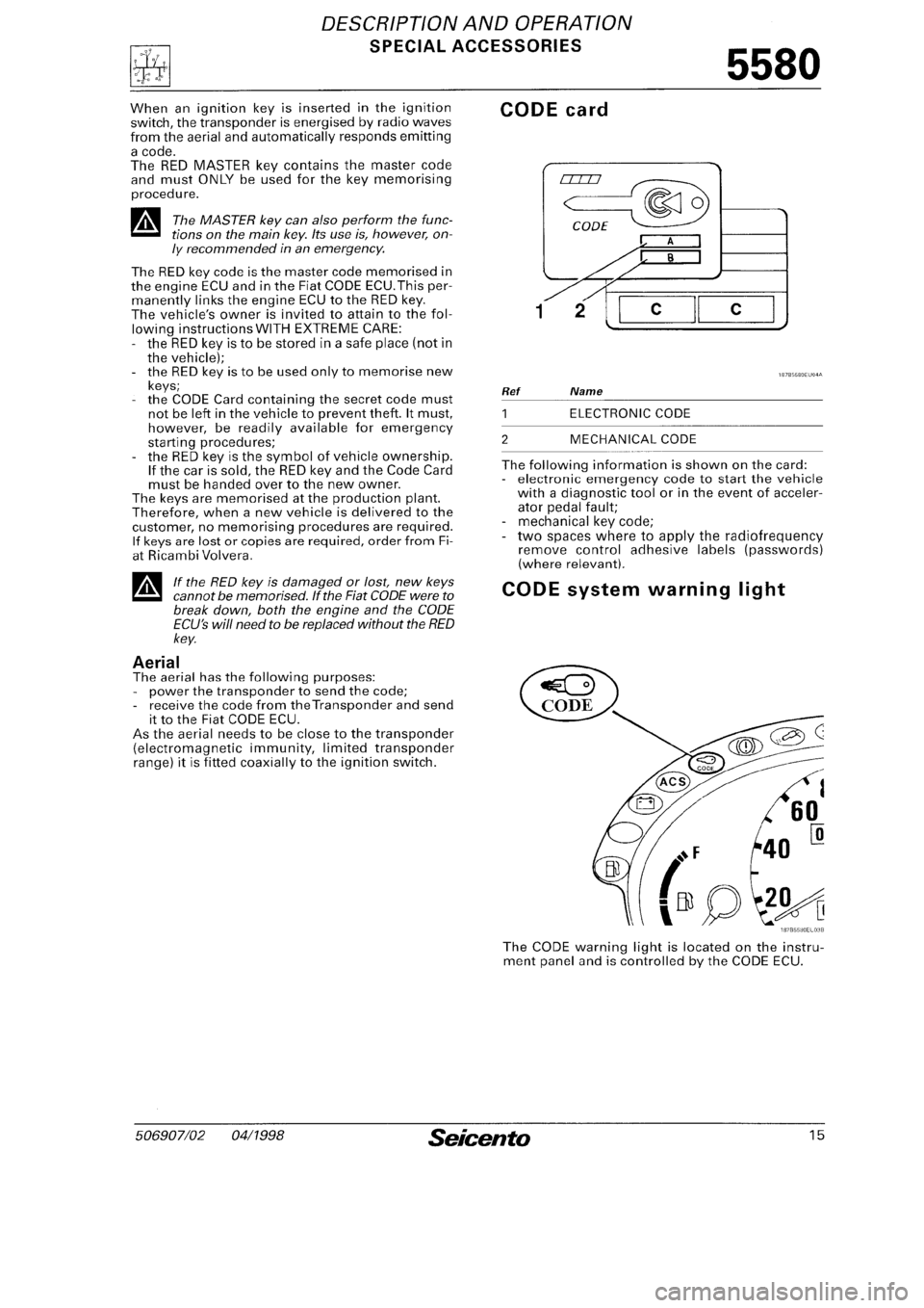 FIAT SEICENTO 1997  Service And Repair Manual 