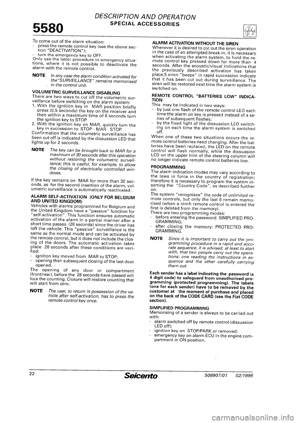 FIAT SEICENTO 1997  Service And Repair Manual 