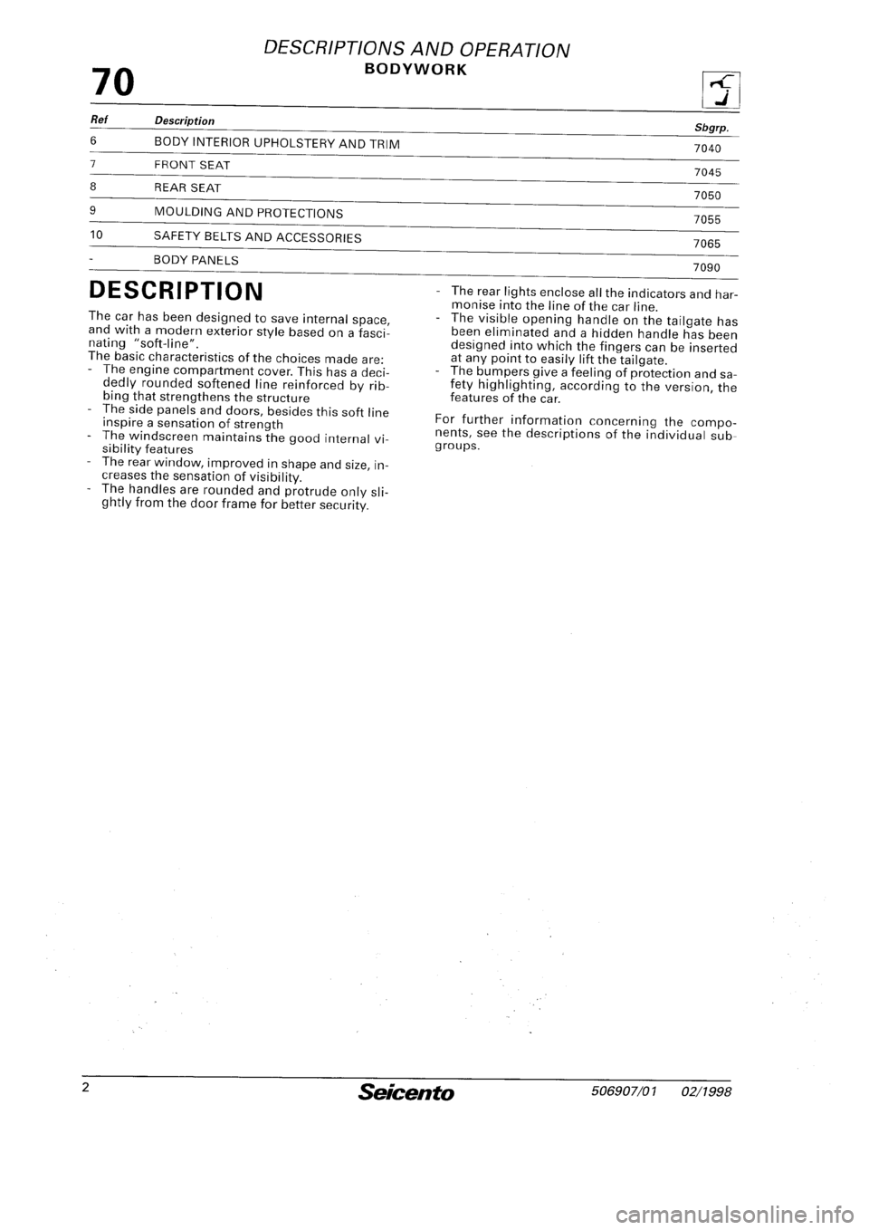 FIAT SEICENTO 1997  Service And Repair Manual 