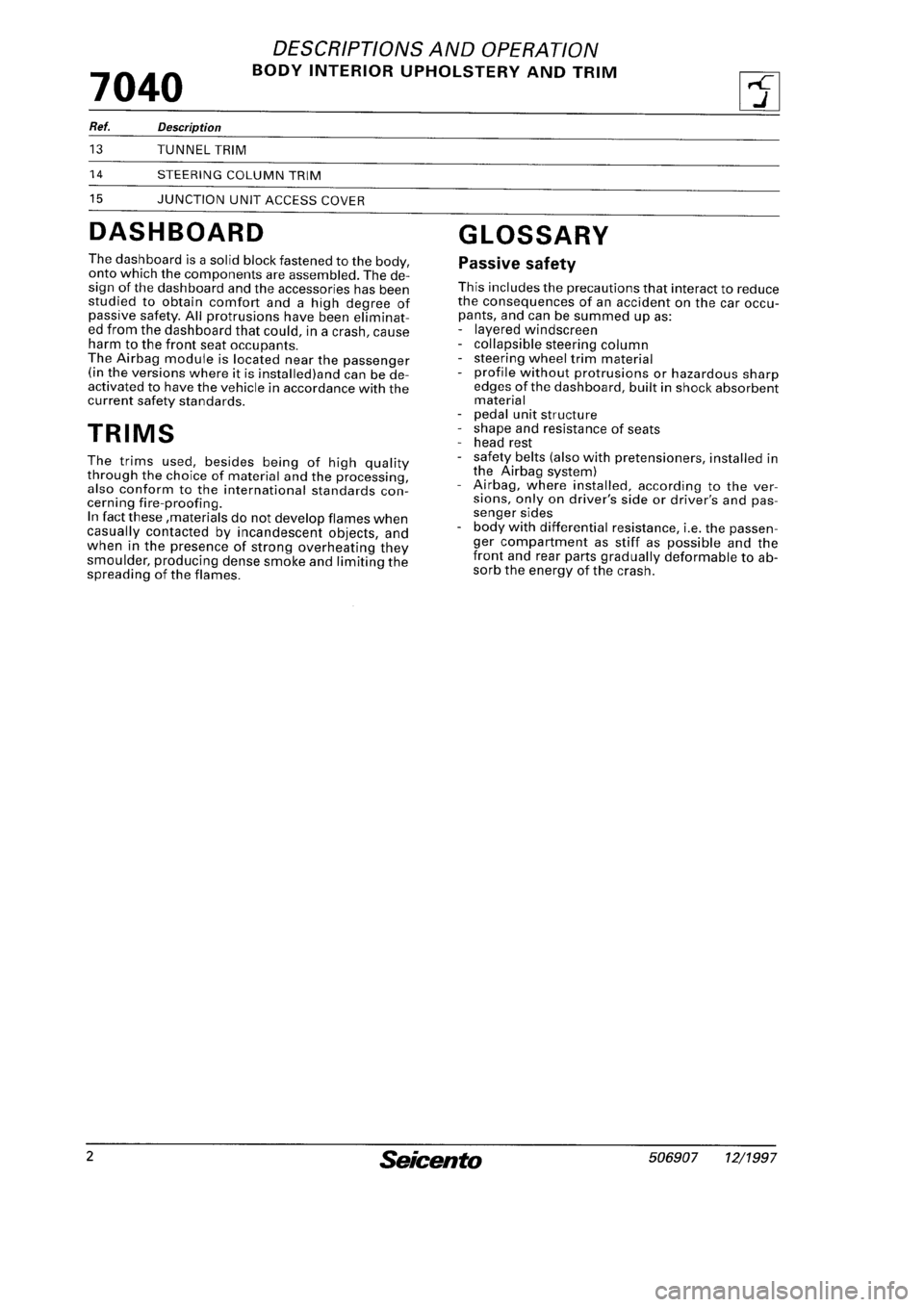 FIAT SEICENTO 1997  Service And Repair Manual 