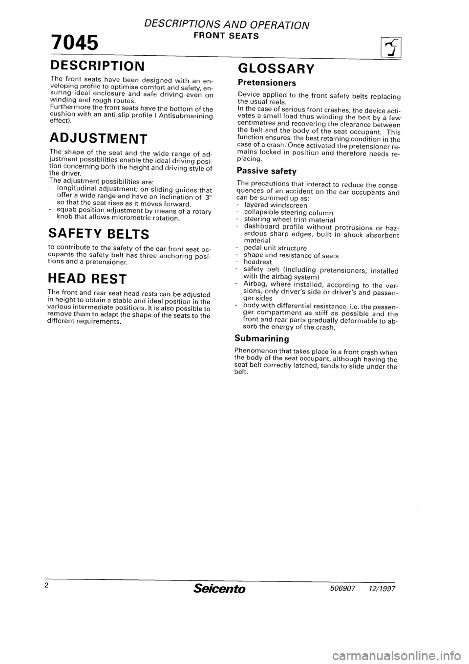 FIAT SEICENTO 1997  Service And Repair Manual 