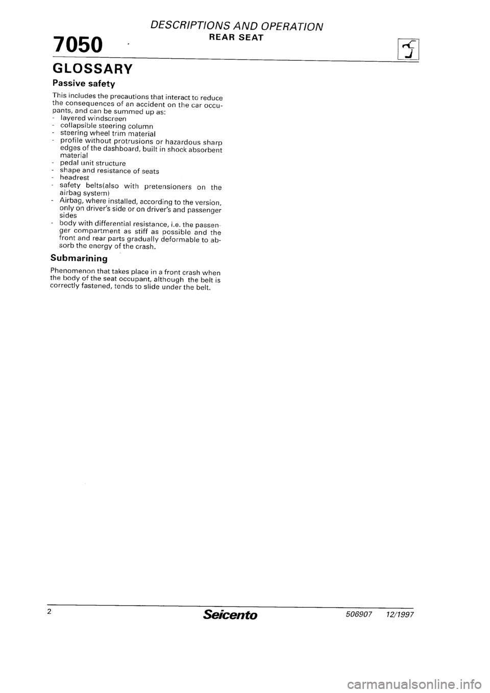 FIAT SEICENTO 1997  Service And Repair Manual 